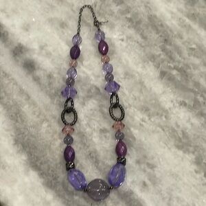 Purple beaded necklace with gunmetal details